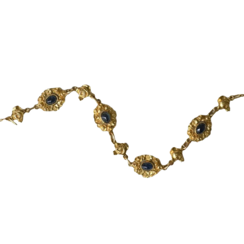 Collier Ancien Draperie Or Jaune et Saphir - Castafiore