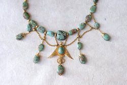 Collier Ancien Neo Egyptien Or Jaune et Turquoises - Castafiore
