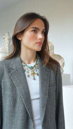 Collier Ancien Neo Egyptien Or Jaune et Turquoises - Castafiore