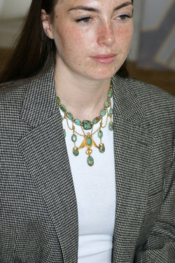 Collier Ancien Neo Egyptien Or Jaune et Turquoises - Castafiore