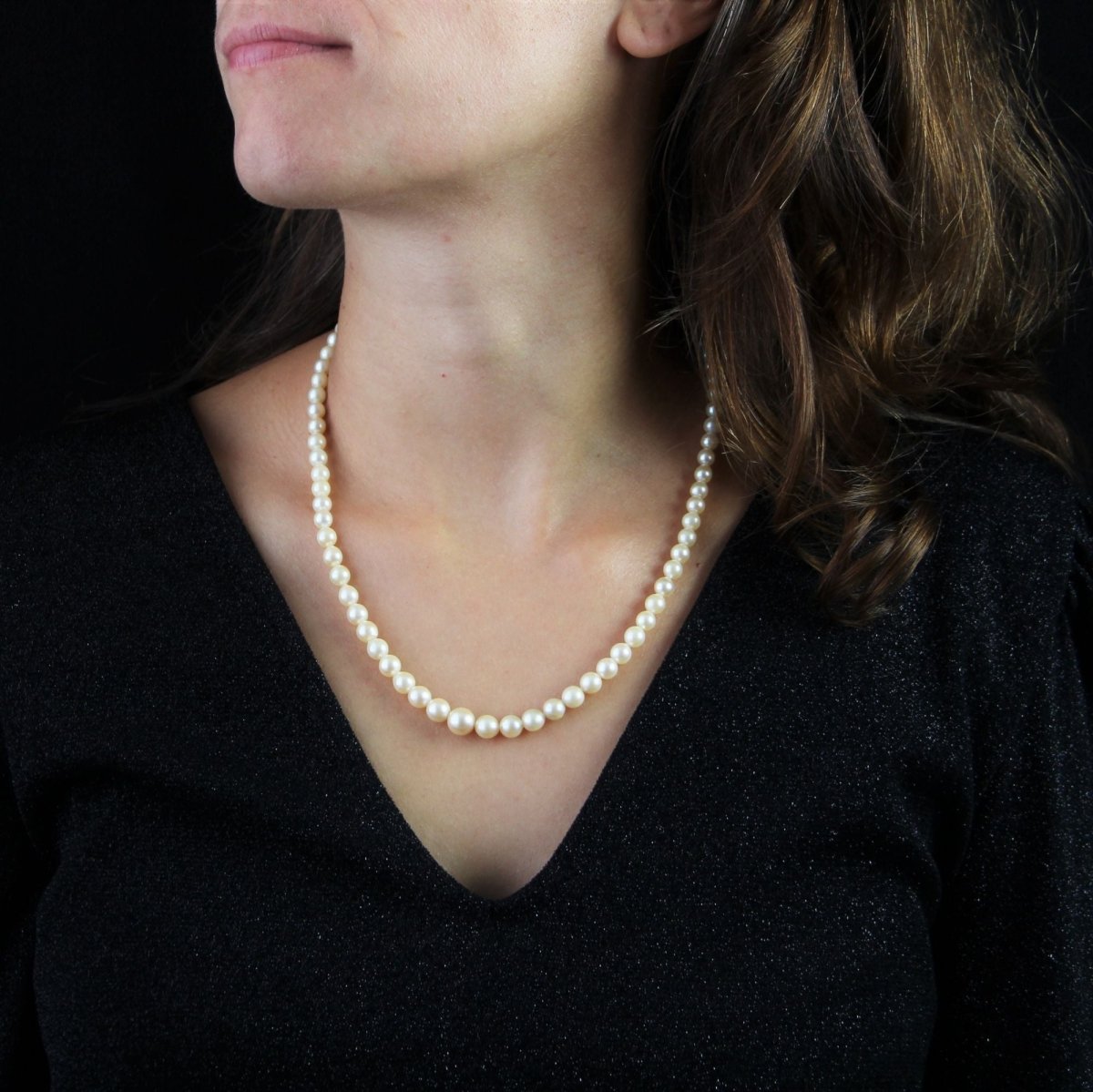 Collier ANCIEN Perles de culture en or blanc - Castafiore