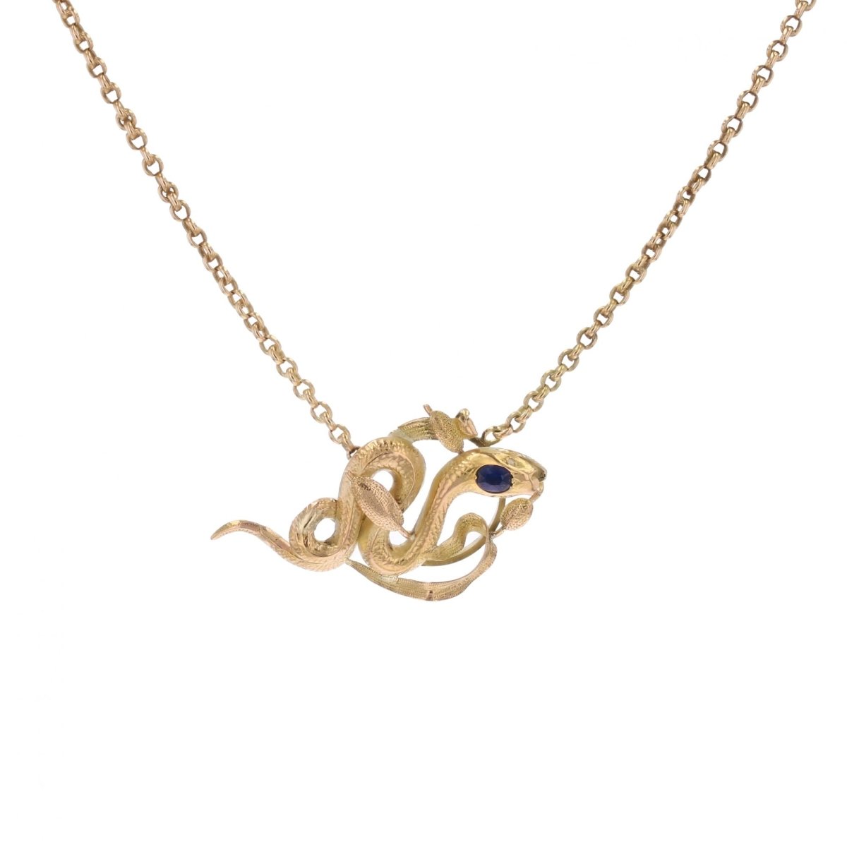 Collier ANCIEN Serpent en or jaune et saphir - Castafiore