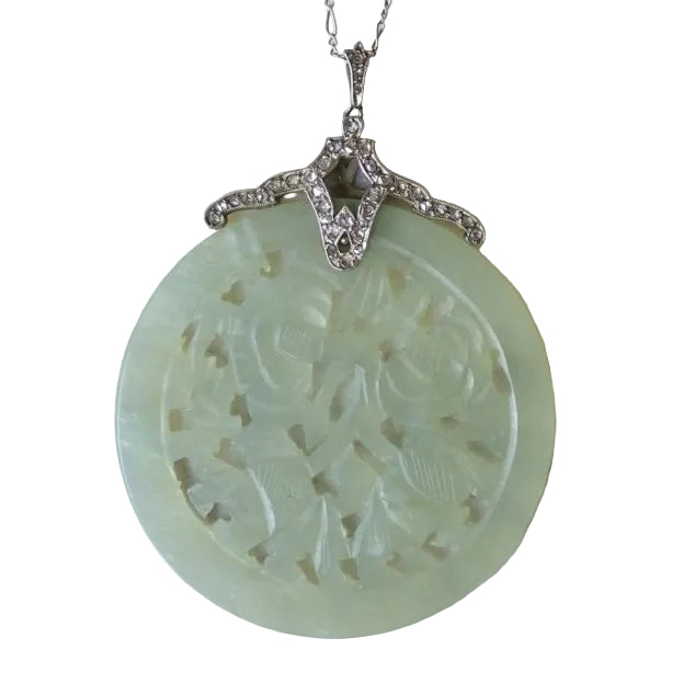 Collier Art Déco diamants et Jade - Castafiore