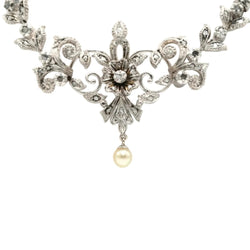 Collier Art Nouveau en or blanc, or jaune, perle et diamants - Castafiore