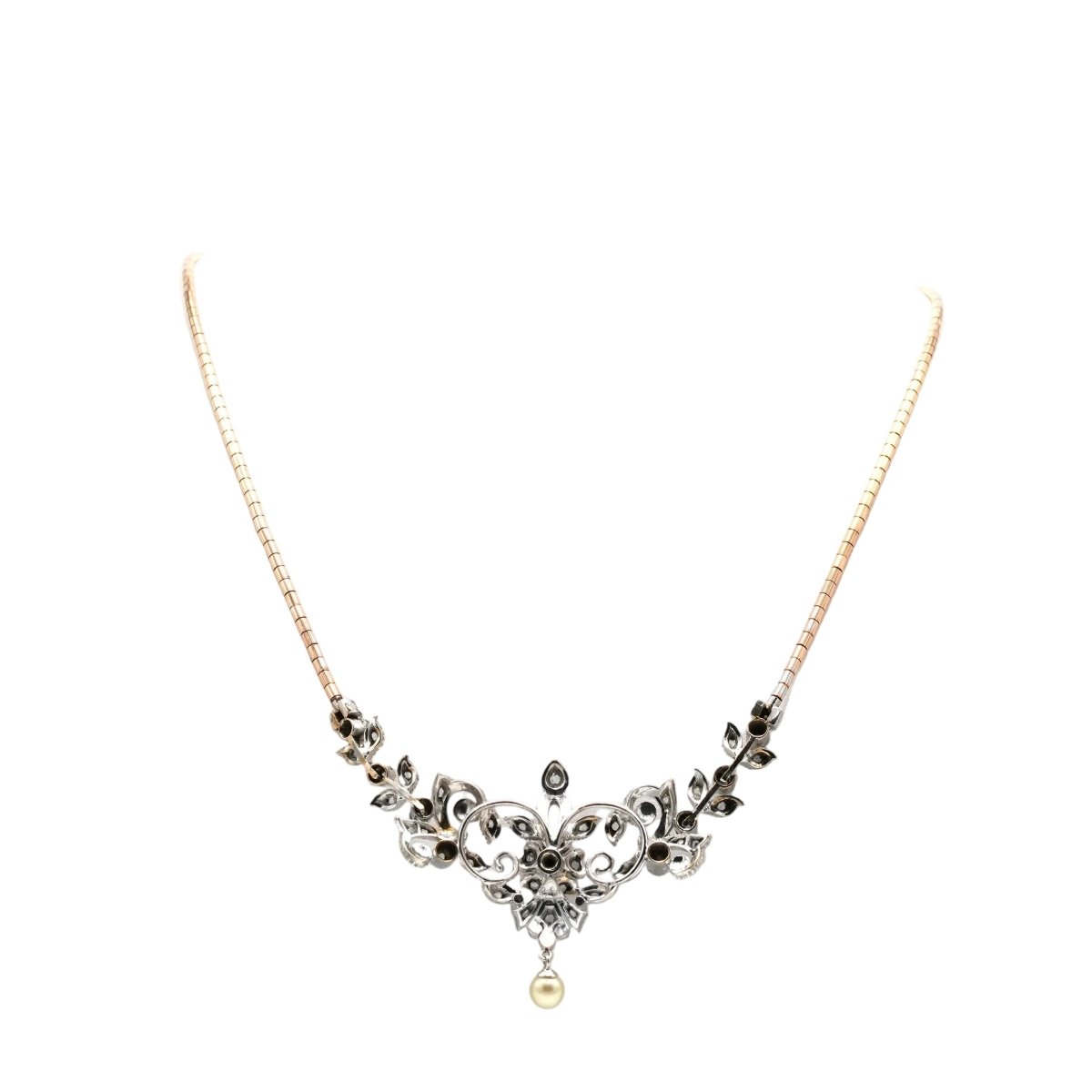 Collier Art Nouveau en or blanc, or jaune, perle et diamants - Castafiore