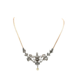 Collier Art Nouveau en or blanc, or jaune, perle et diamants - Castafiore
