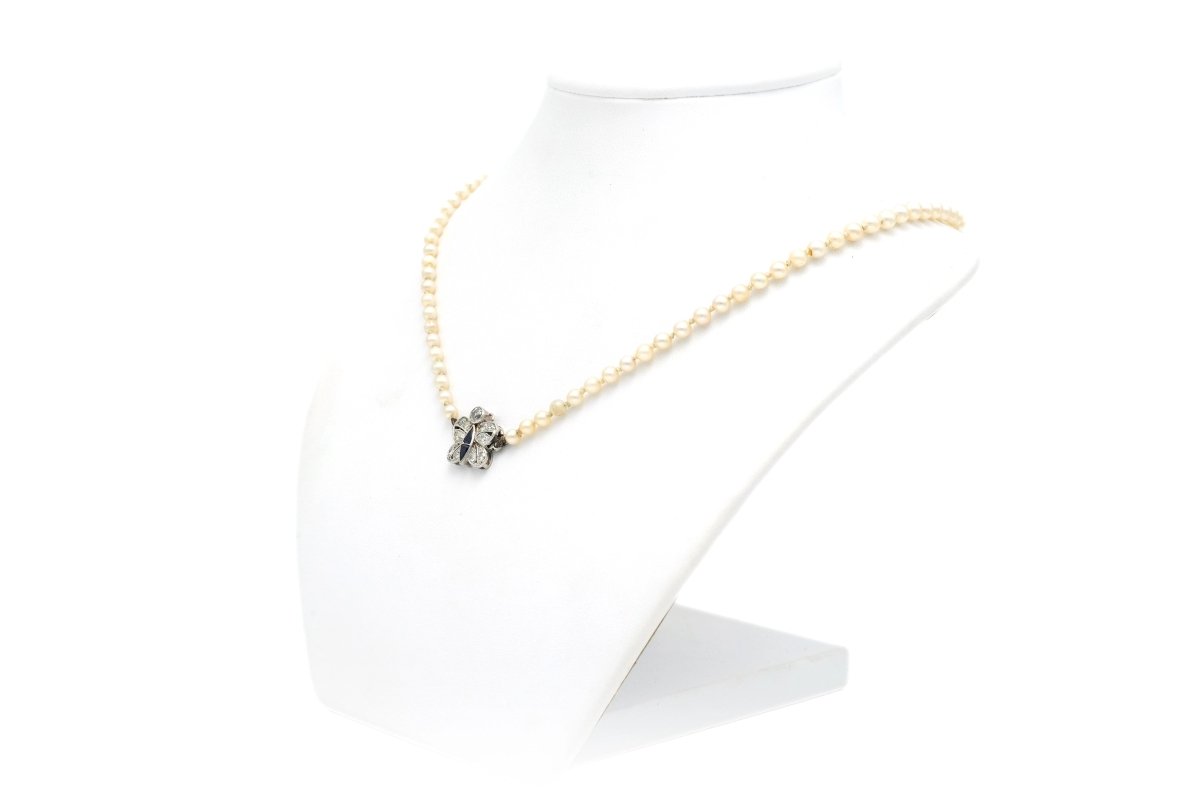 Collier Art Nouveau en or blanc, saphir et diamants - Castafiore