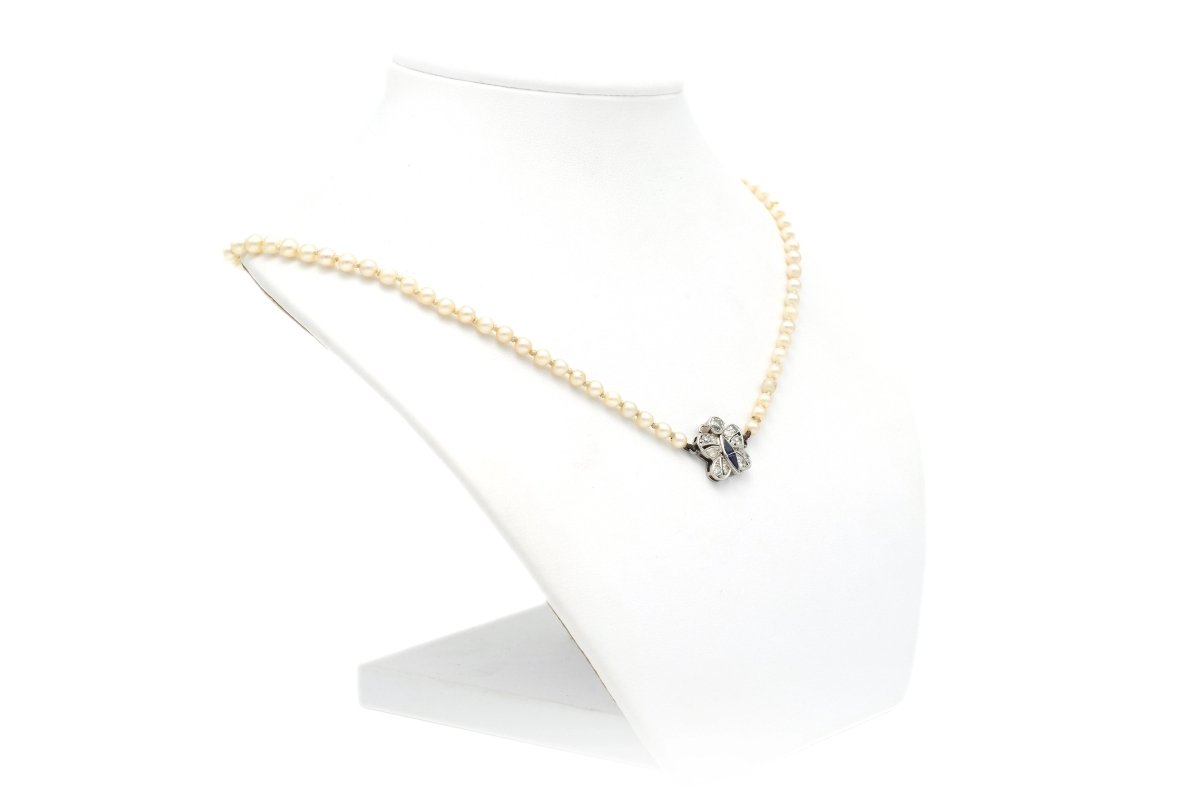 Collier Art Nouveau en or blanc, saphir et diamants - Castafiore
