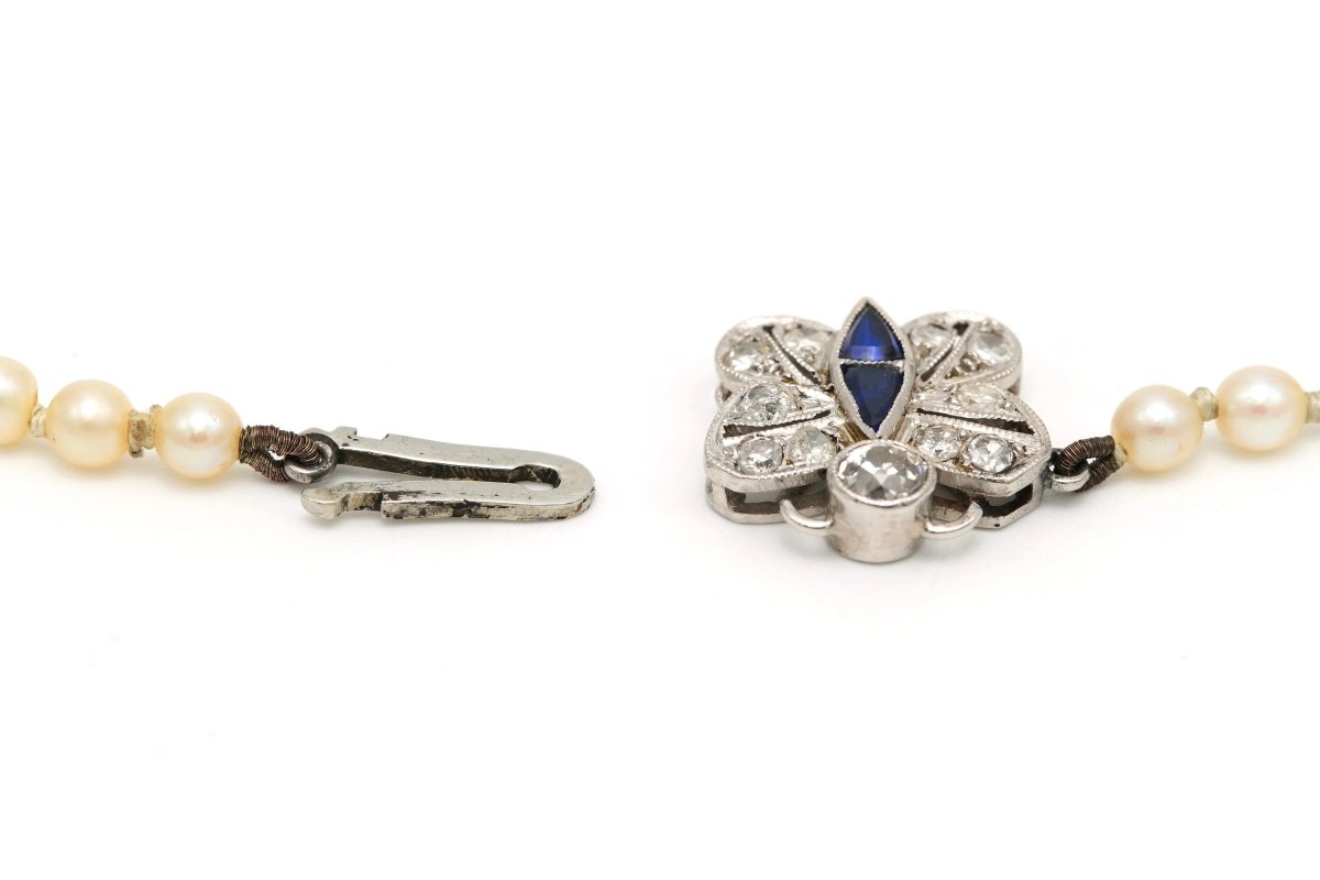 Collier Art Nouveau en or blanc, saphir et diamants - Castafiore