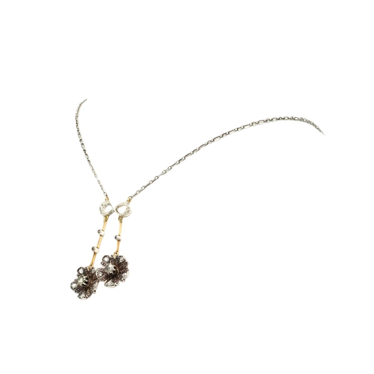 Collier Art Nouveau en or jaune, argent et diamants - Castafiore