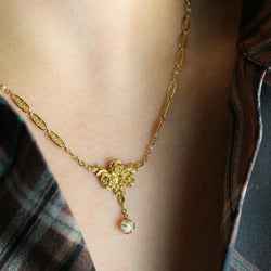 Collier Art Nouveau maille filigrane or jaune perles fines - Castafiore