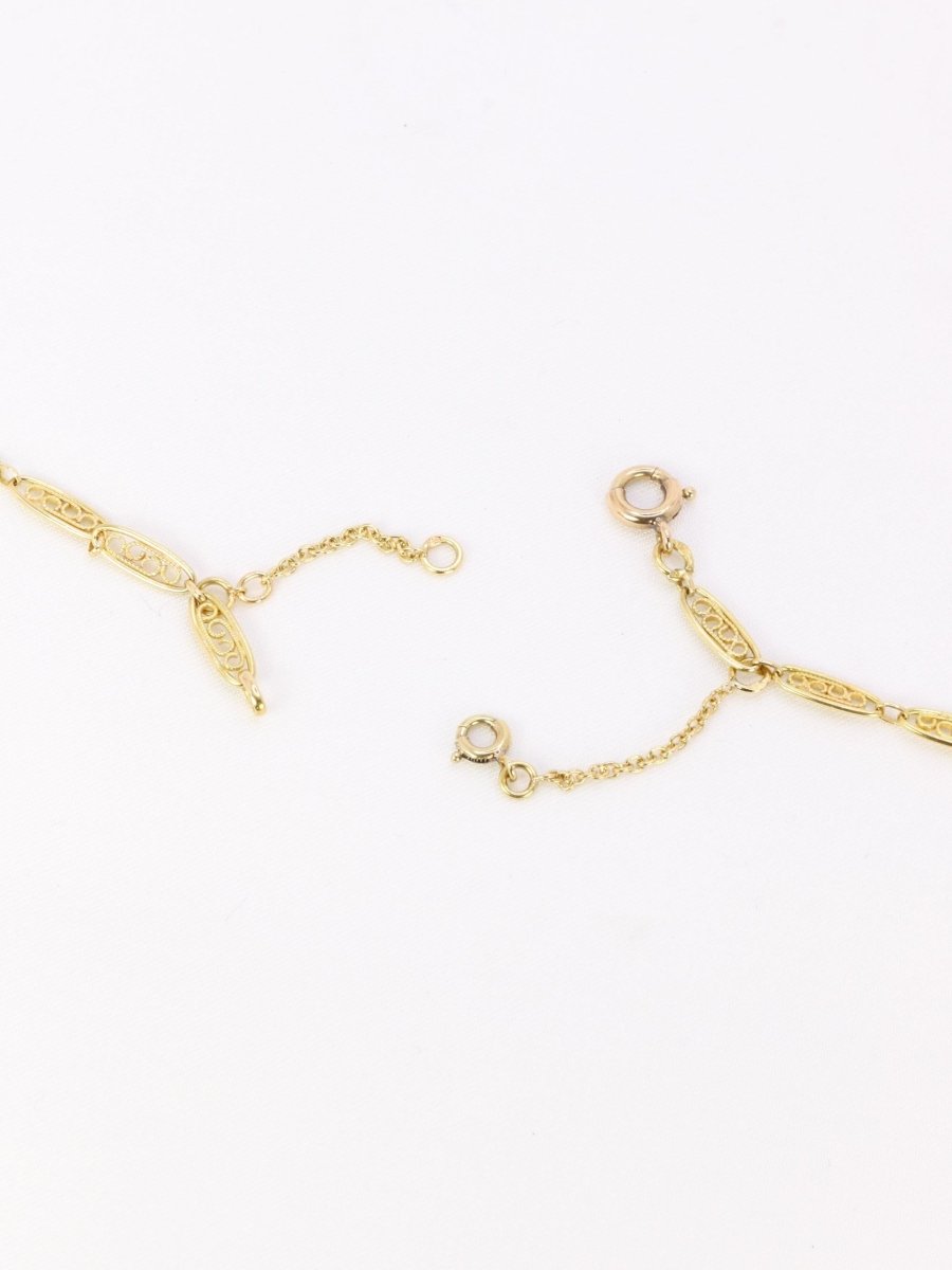 Collier Art Nouveau maille filigrane or jaune perles fines - Castafiore