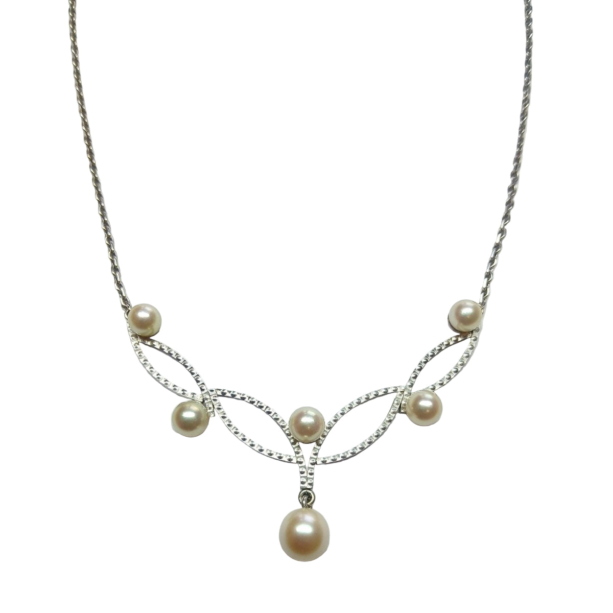 Collier ART NOUVEAU Motif central en or gris et perles - Castafiore