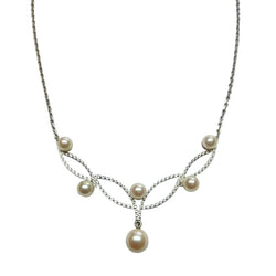 Collier ART NOUVEAU Motif central en or gris et perles - Castafiore