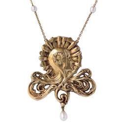 Collier Art nouveau motif femme et Perles - Castafiore