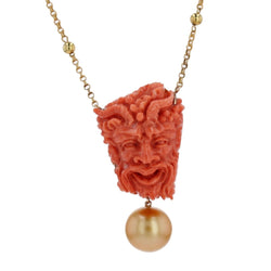 Collier BAUME Camée maille jaseron en or jaune et corail - Castafiore