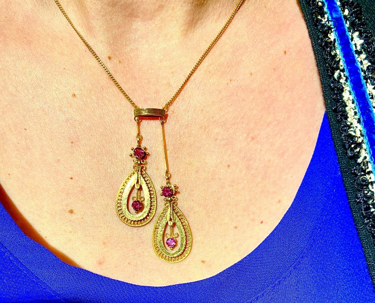 Collier bayadère en or 18 carats et grenats , époque fin 19 eme. - Castafiore