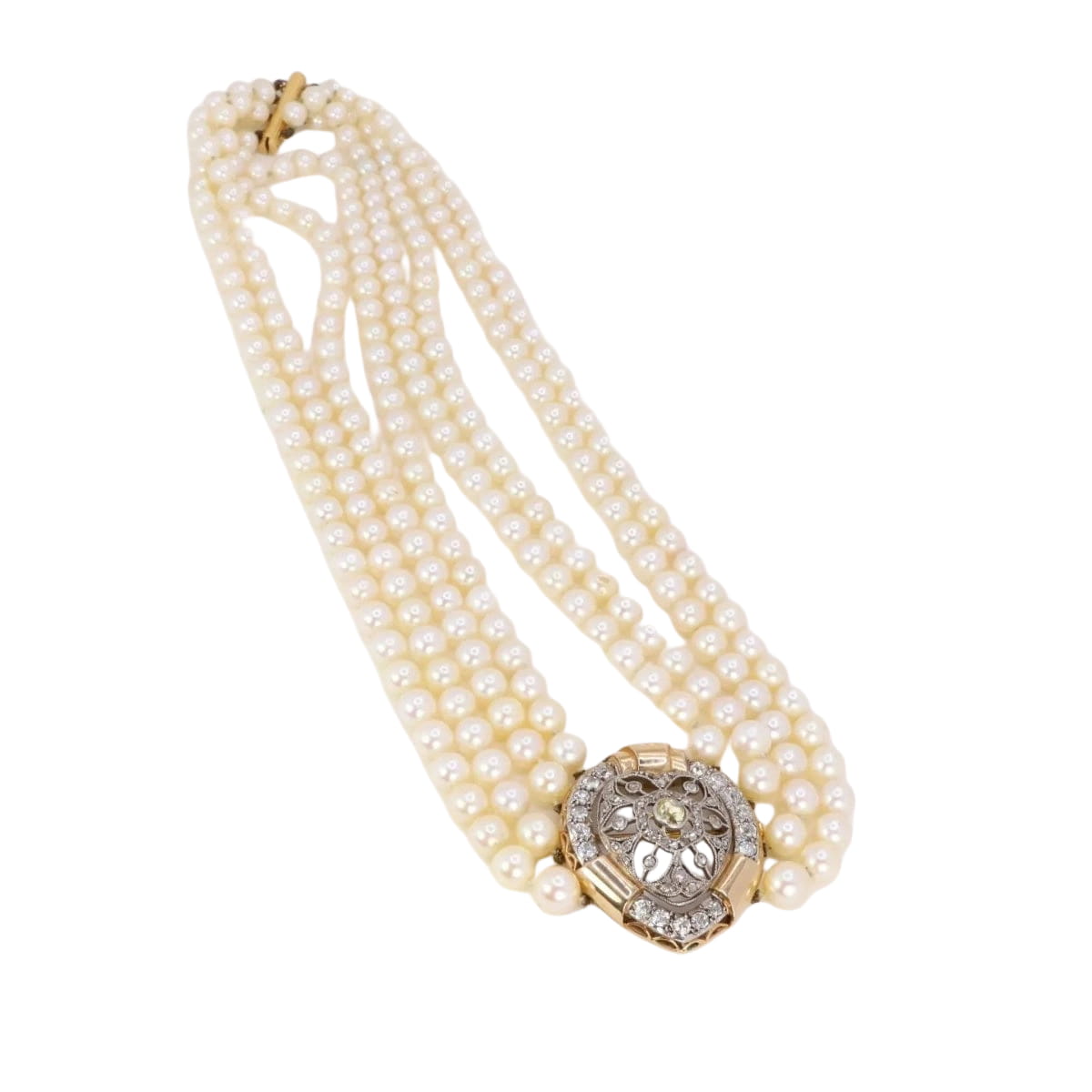 Collier Belle Epoque diamants perles de culture - Castafiore