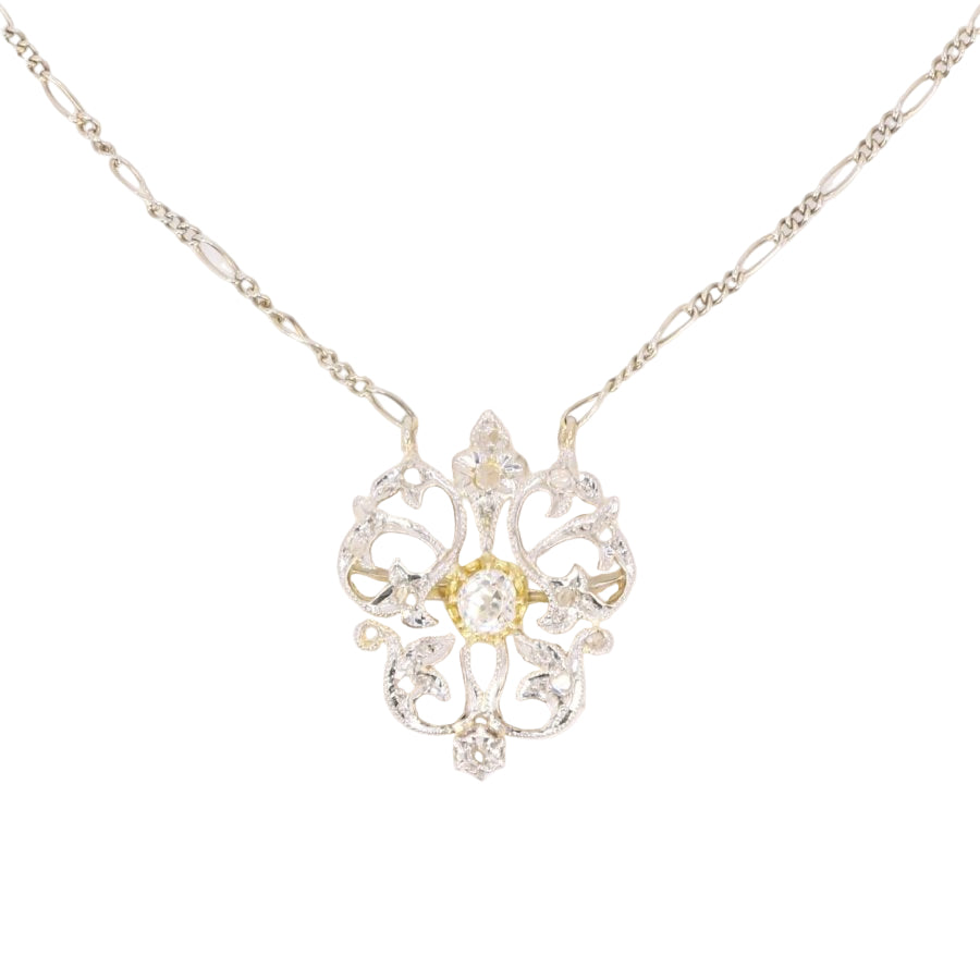 Collier Belle Epoque or blanc diamant taille ancienne - Castafiore