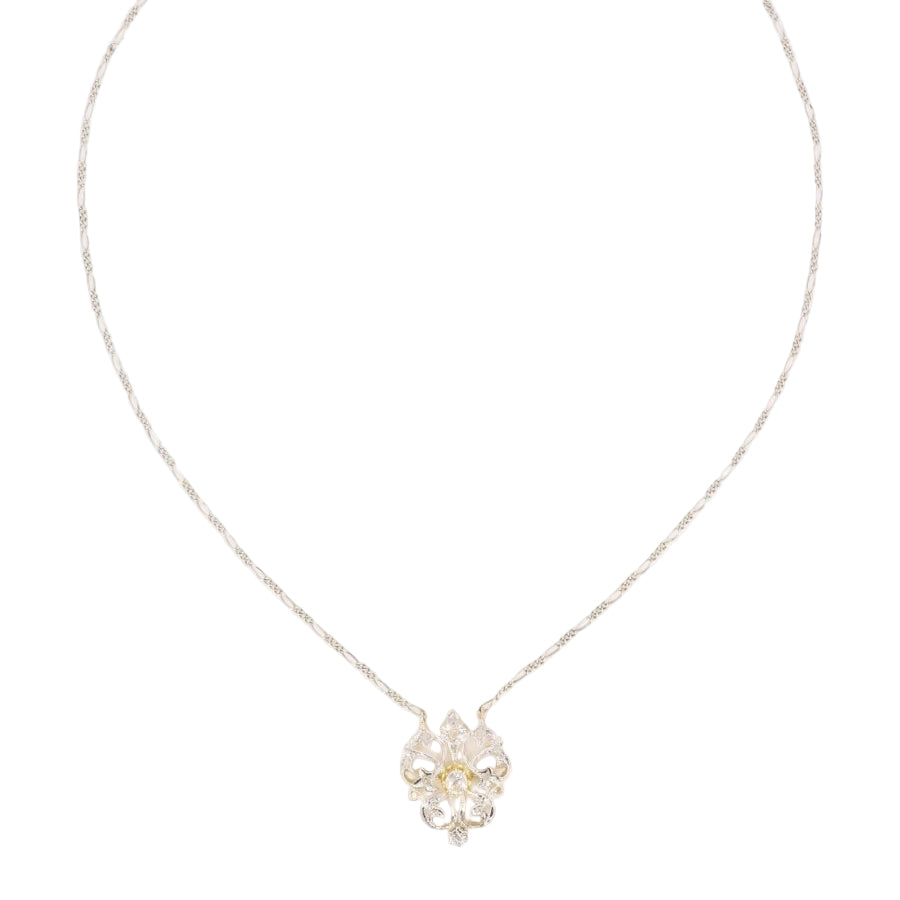 Collier Belle Epoque or blanc diamant taille ancienne - Castafiore