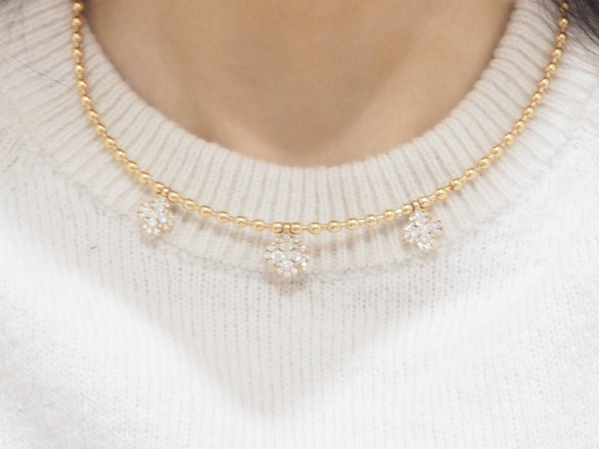 Collier boules rigide et trèfles en or rose et diamants - Castafiore