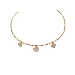 Collier boules rigide et trèfles en or rose et diamants - Castafiore