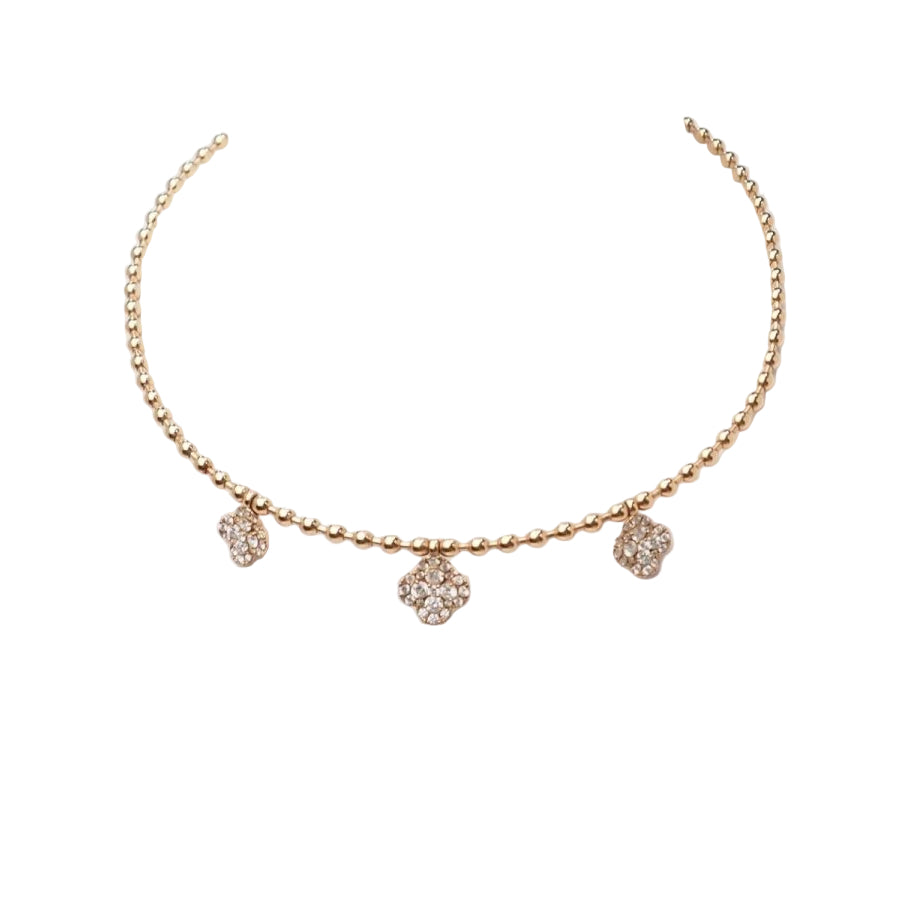 Collier boules rigide et trèfles en or rose et diamants - Castafiore