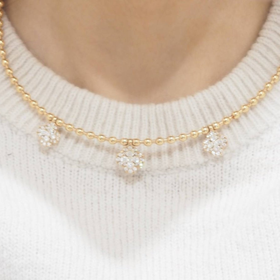 Collier boules rigide et trèfles en or rose et diamants - Castafiore
