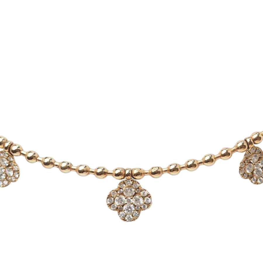 Collier boules rigide et trèfles en or rose et diamants - Castafiore