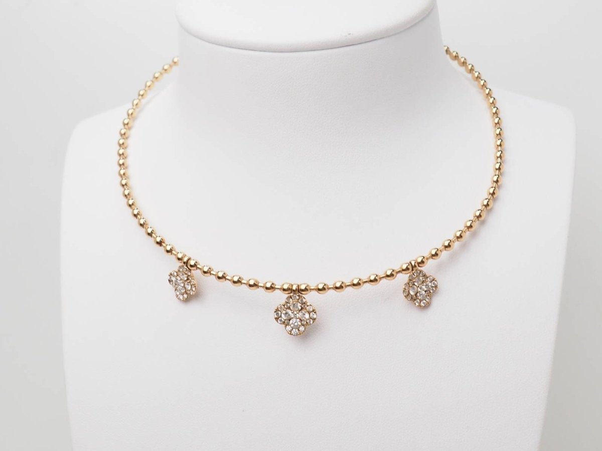 Collier boules rigide et trèfles en or rose et diamants - Castafiore