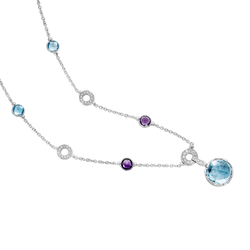 Collier BULGARI "Parentesi Cocktail" en or blanc, topazes bleues, améthystes et diamants - Castafiore