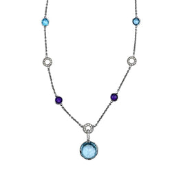 Collier BVLGARI "Parentesi Cocktail" en or blanc, topazes bleues, améthystes et diamants - Castafiore