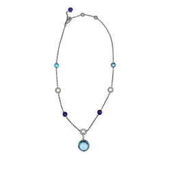 Collier BVLGARI "Parentesi Cocktail" en or blanc, topazes bleues, améthystes et diamants - Castafiore