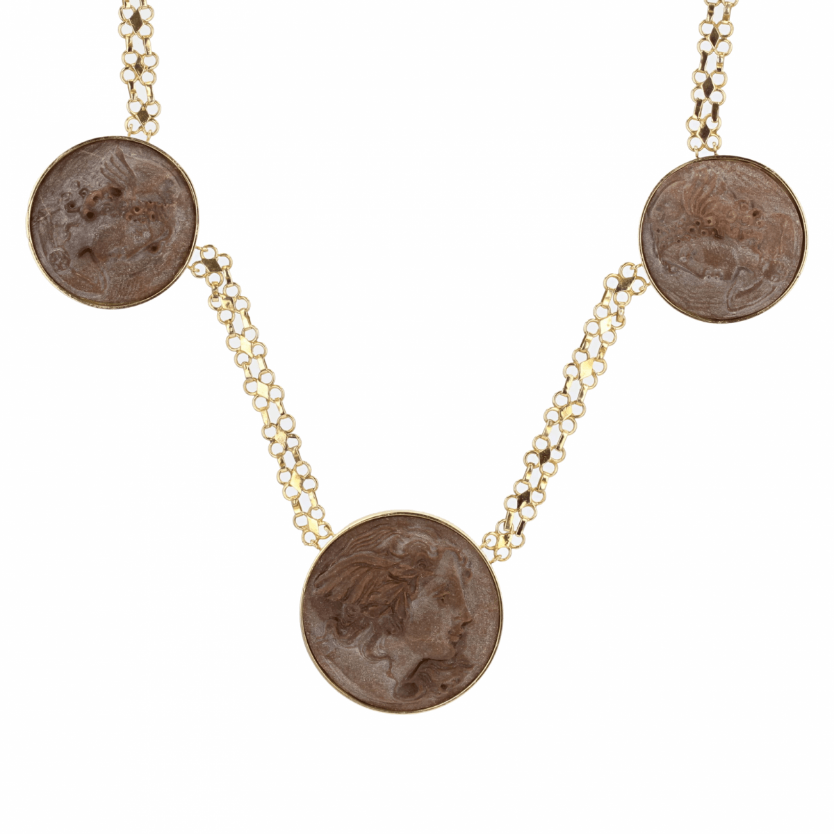 Collier camées sur pierres de lave et or - Castafiore