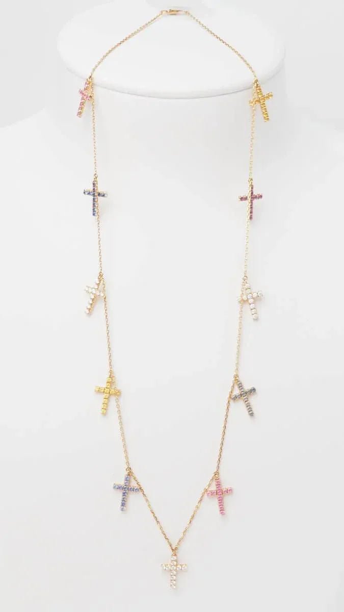 Collier Cartier 11 Croix en or rose, diamants et saphirs de couleurs - Castafiore