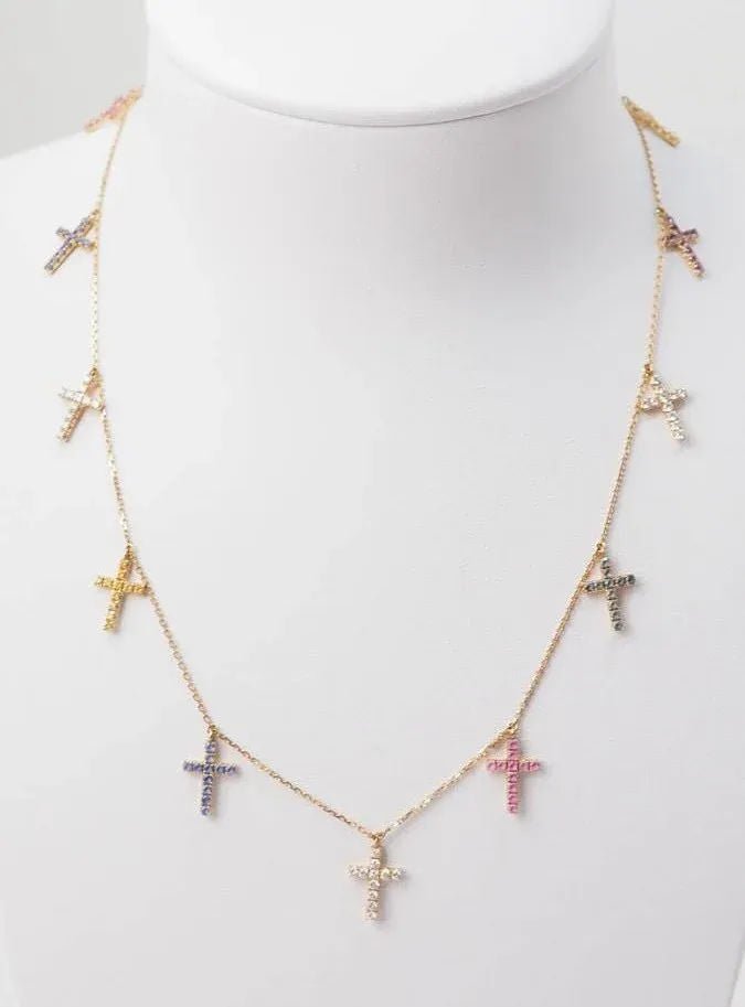 Collier Cartier 11 Croix en or rose, diamants et saphirs de couleurs - Castafiore