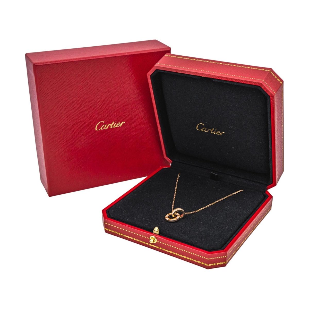 Collier CARTIER Love pavé maille forçat en or rose et diamant - Castafiore
