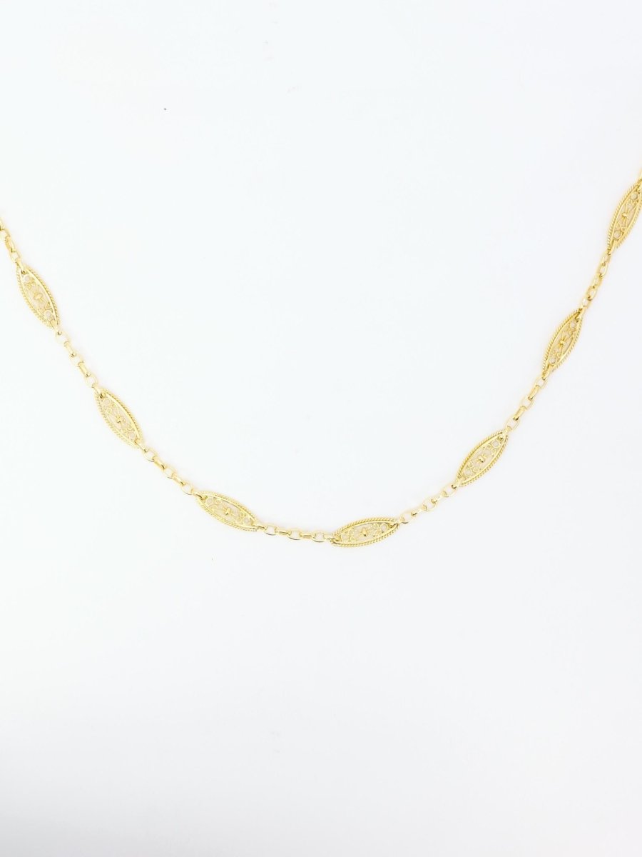 Collier chaine Art Nouveau maille filigrane or jaune - Castafiore