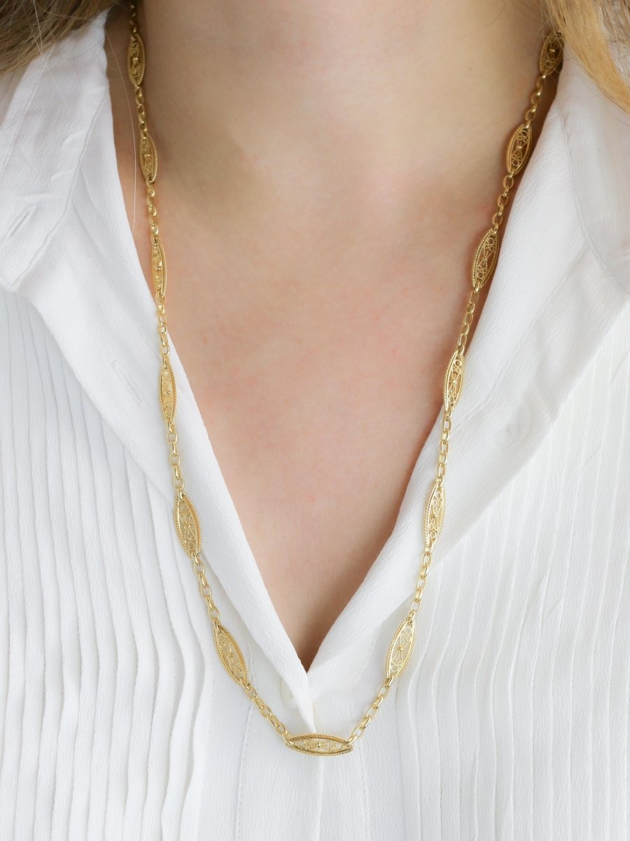 Collier chaine Art Nouveau maille filigrane or jaune - Castafiore