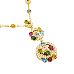 Collier Chaîne BULGARI "Astrale" en or jaune, topazes, citrines, péridots, rhodolites, tourmalines et diamants - Castafiore