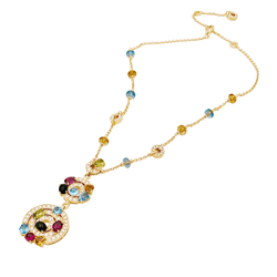 Collier Chaîne BULGARI "Astrale" en or jaune, topazes, citrines, péridots, rhodolites, tourmalines et diamants - Castafiore