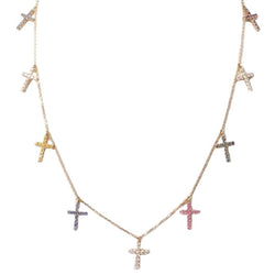 Collier Chaîne CARTIER "Croix" en or rose, saphirs et diamants - Castafiore