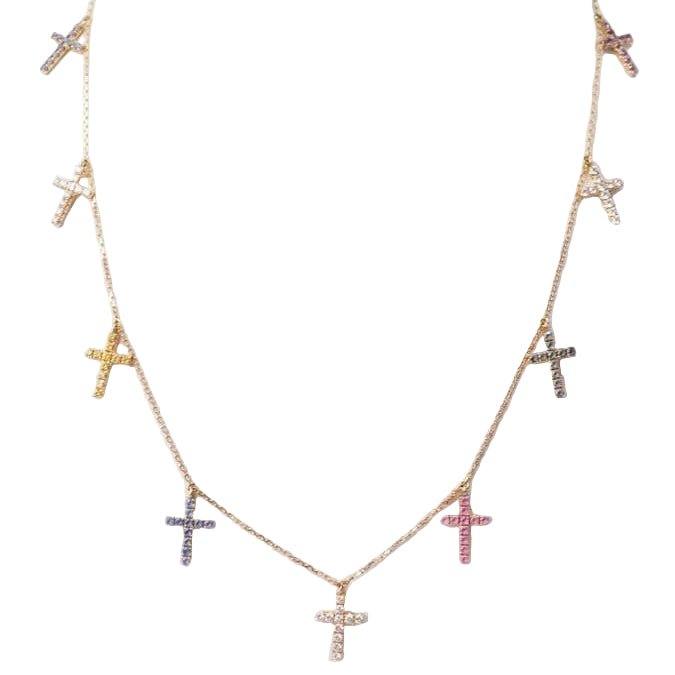 Collier Chaîne CARTIER "Croix" en or rose, saphirs et diamants - Castafiore