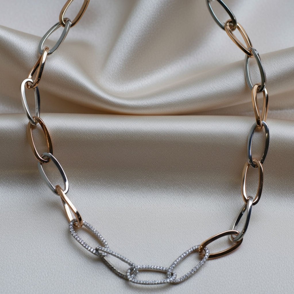 Collier Chaîne d’Ancre - Or blanc, Or rose et Diamants - Castafiore