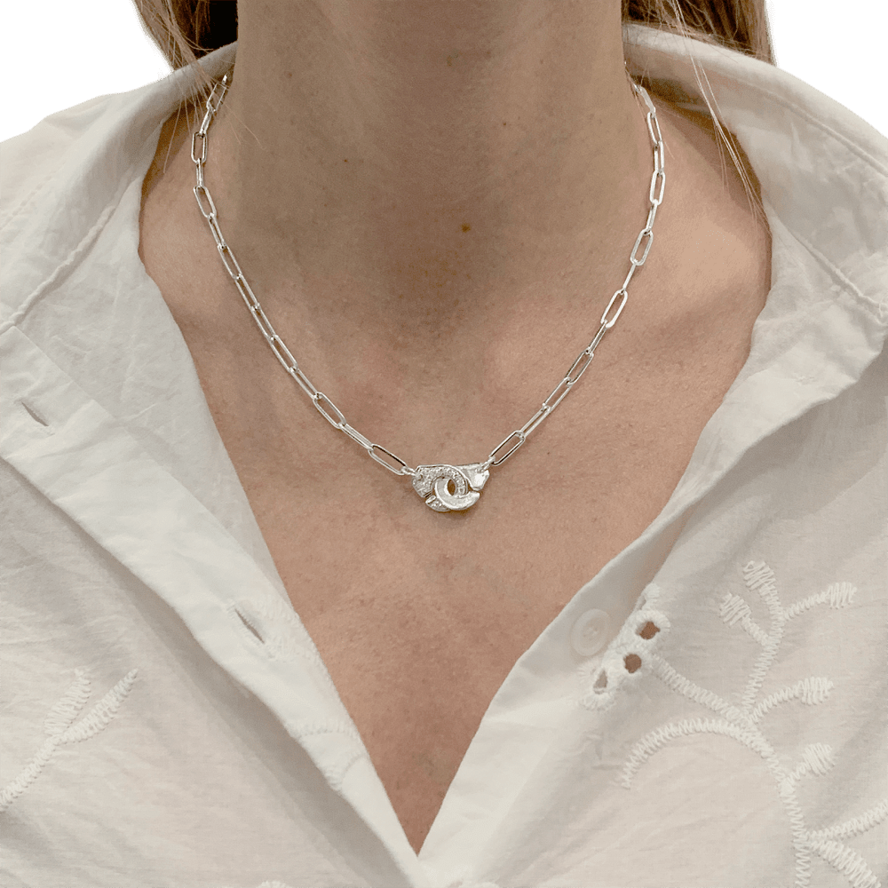 Necklace Dinh Van, "Handcuffs", white gold, diamonds