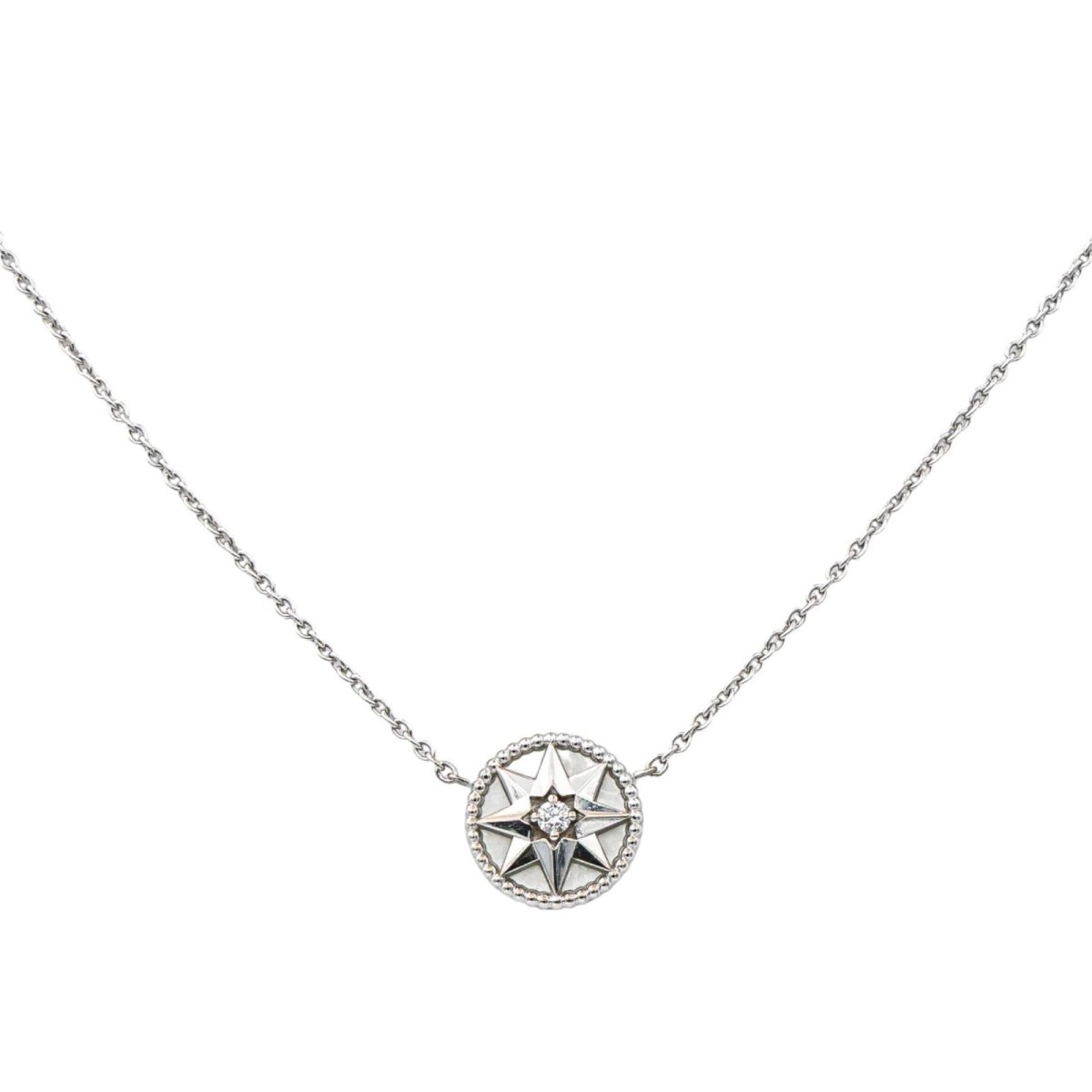 Collier Chaîne DIOR "Rose des vents" en or blanc et diamant - Castafiore