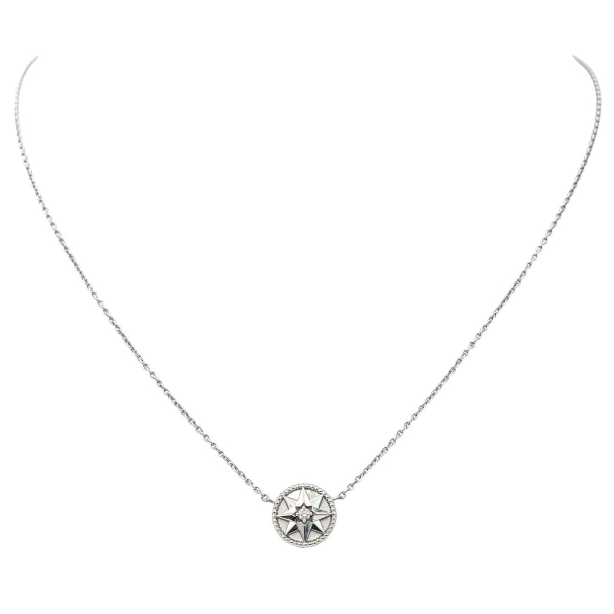 Collier Chaîne DIOR "Rose des vents" en or blanc et diamant - Castafiore
