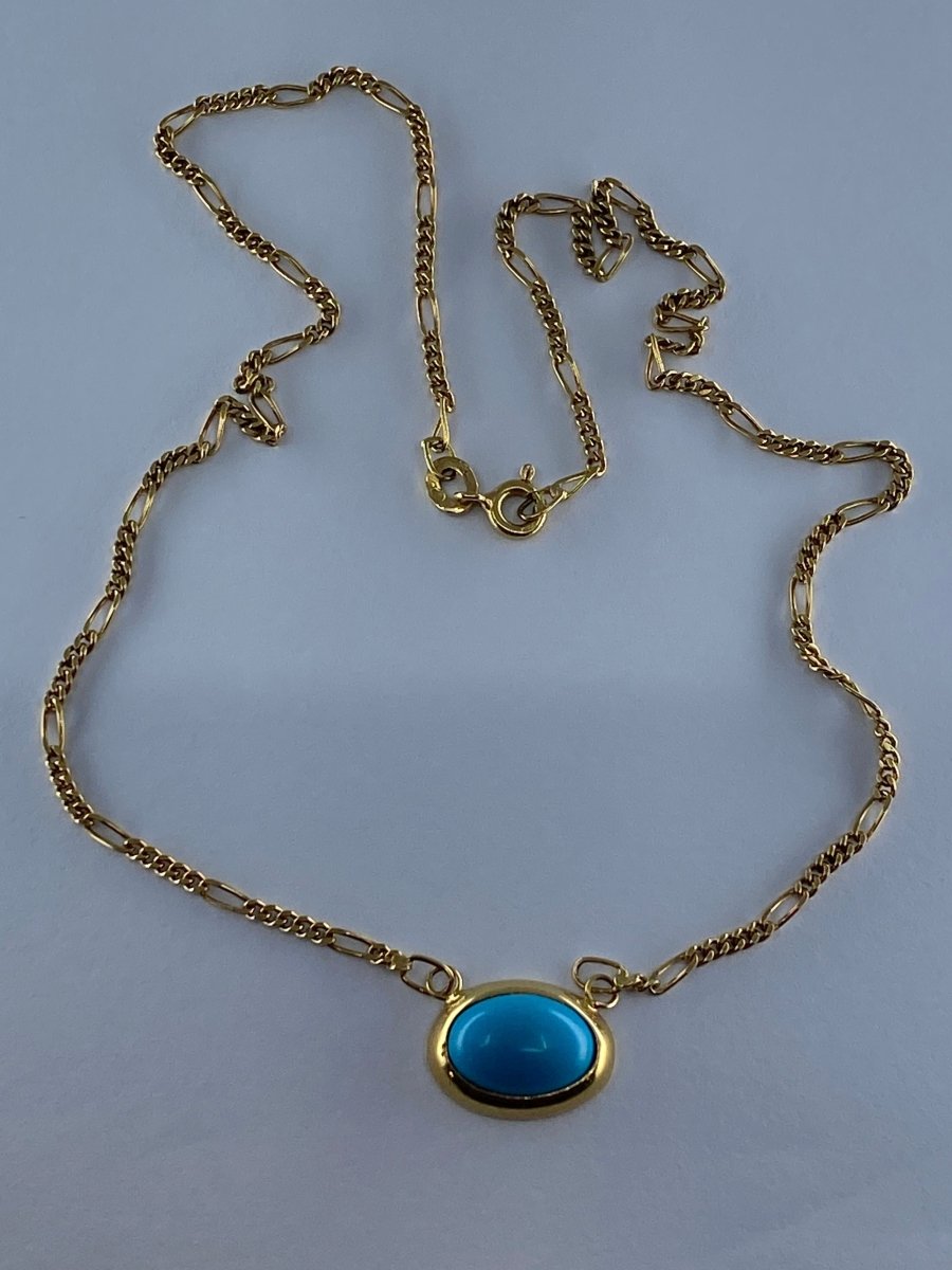 Collier chaîne en or 18 carats et turquoise cabochon - Castafiore