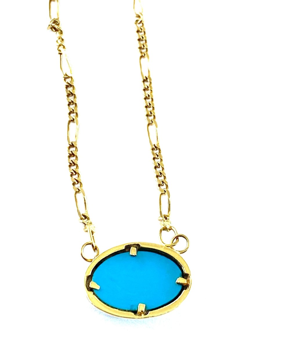 Collier chaîne en or 18 carats et turquoise cabochon - Castafiore