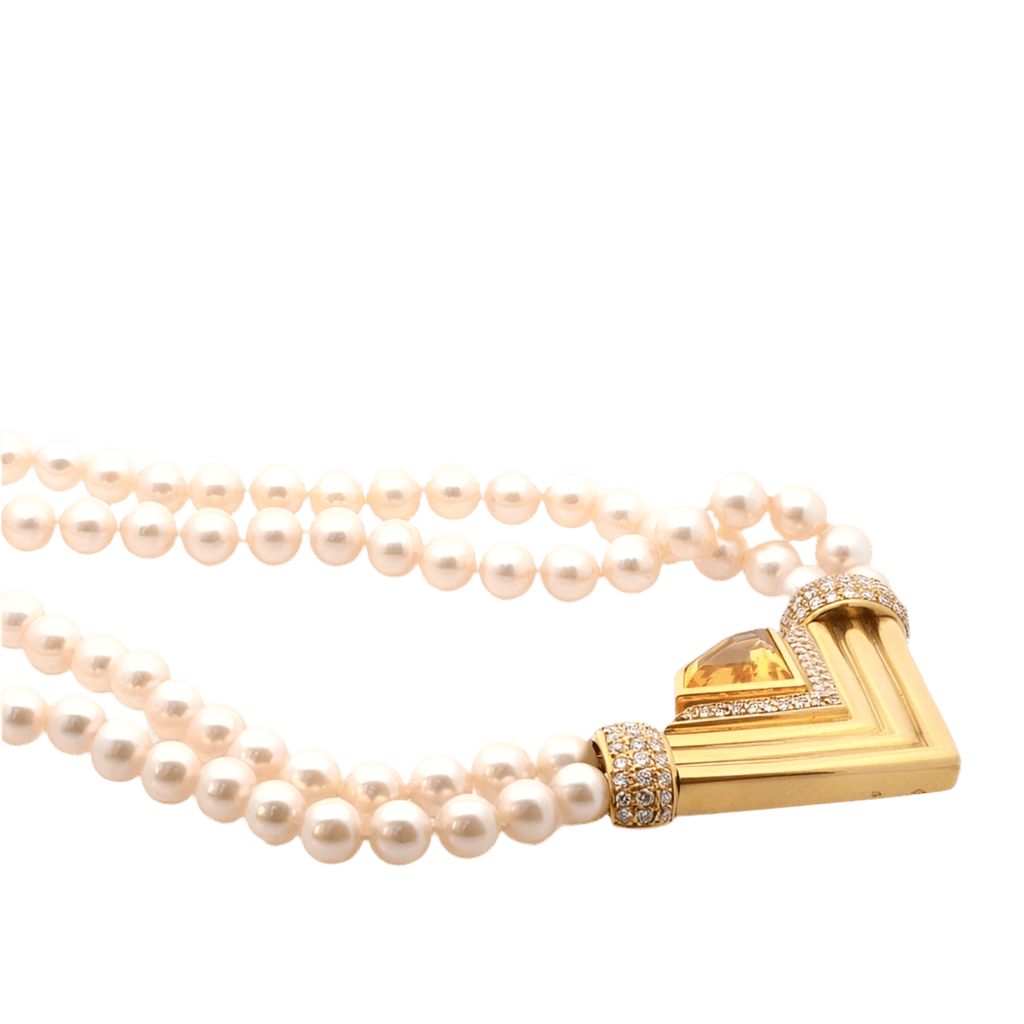 Collier chaîne en or jaune, citrine, perles et diamants - Castafiore